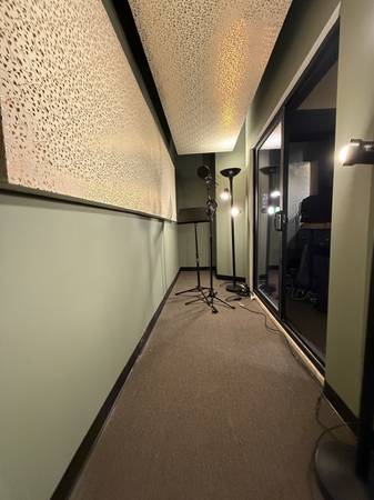 Acoustically treated studio hallway and vocal booth doors